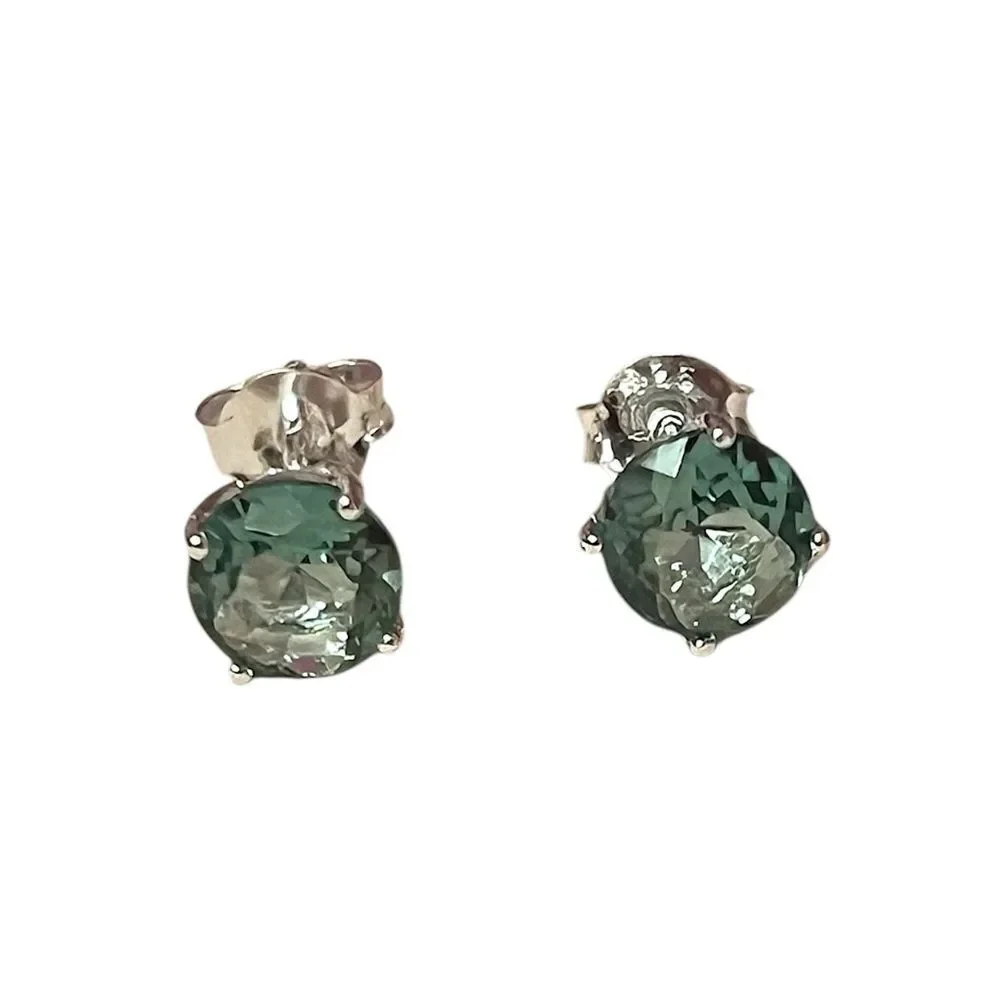 Elegant Sterling Silver Genuine Round 5MM Aquamarine Stud Earrings